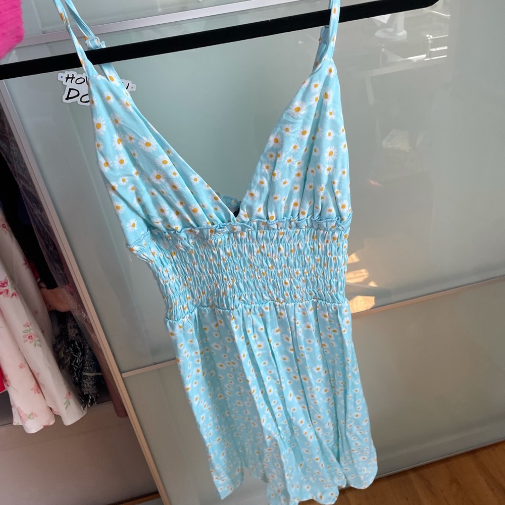 blue daisy print summery dress